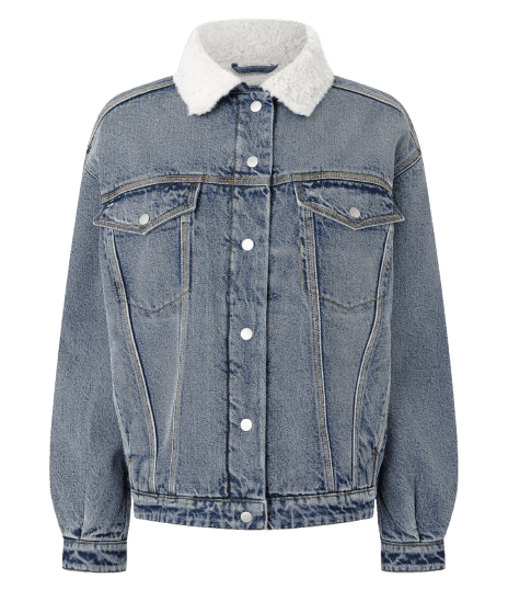 Jaqueta Trucker em Jeans com Gola Sherpa