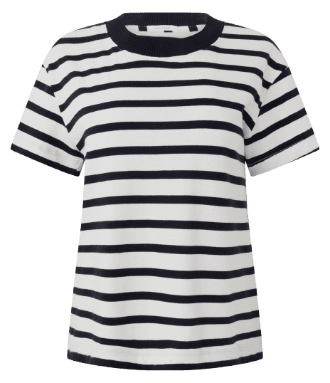 Blusa Slim Listrada em Algodão com Gola Contrastante