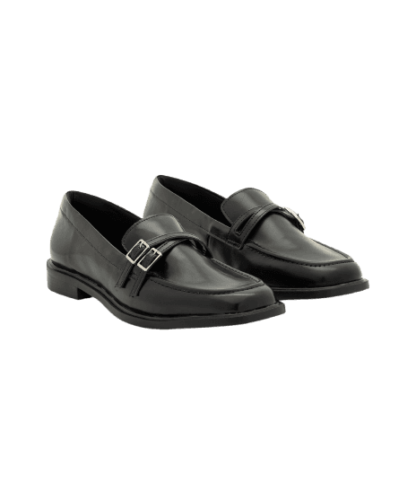 Mocassim em PU com Mini Fivelas Preto