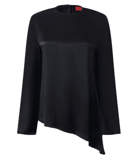 Blusa em Viscose Acetinada com Abertura nas Costas e Barra Assimétrica