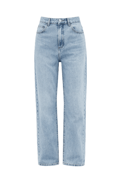 Calça Reta Feminina Jeans Cintura Média Azul