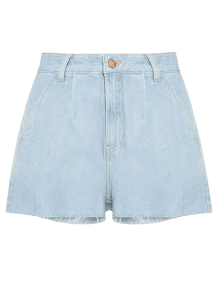 Short Feminino Jeans Boyfriend Detalhe Prega Azul Dress To