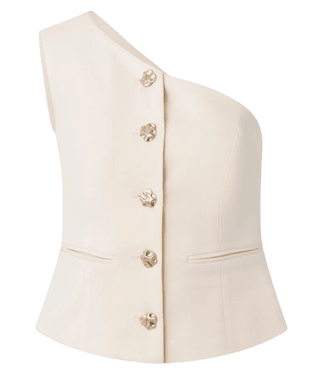 Blusa Ombro Só em Crepe com Botões Martelados Bege