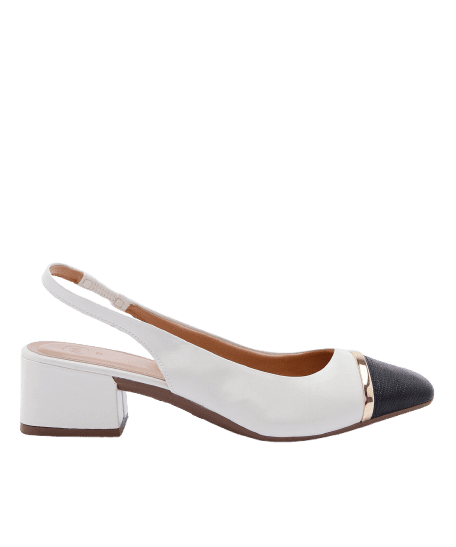 scarpin slingback feminino salto grosso bico contrastante off white