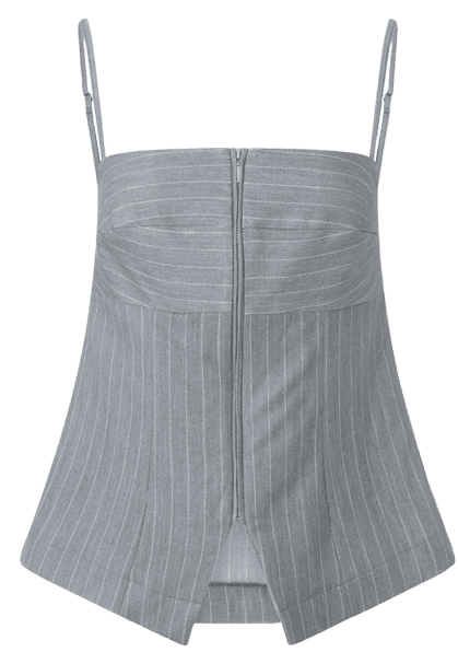 Blusa Em Alfaiataria Com Estampa Listrada E Zíper Frontal Cinza