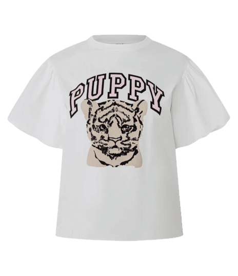Camiseta com Manga Bufante e Estampa Lettering Puppy Branco