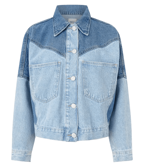 Jaqueta em Jeans com Recortes Bicolor Estruturados Azul Claro