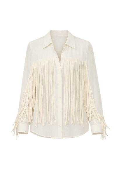 Camisa De Georgette Off White Com Franjas