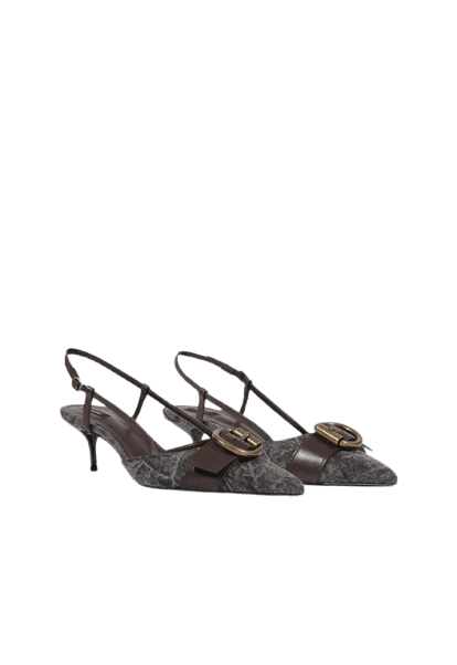 Scarpin Slingback Fivela Jeans Preto