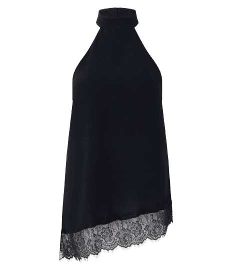 Blusa Halter com Barra Assimétrica Rendada