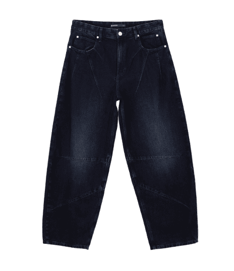 Calça Barrel Jeans com Recortes Anatômicos