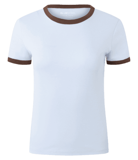 Blusa Baby Look em Algodão Peruano com Gola Contrastantes