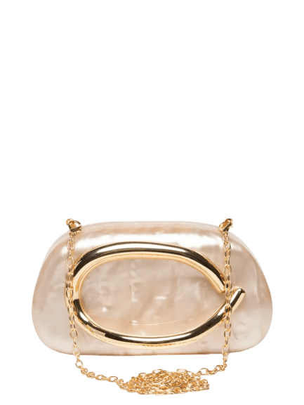 Bolsa Feminina Clutch Perolada Com Detalhe Orgânico Metalizado Bege Market 33