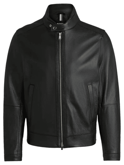 Jaqueta Masculina Regular De Couro H Mansell Preto Boss