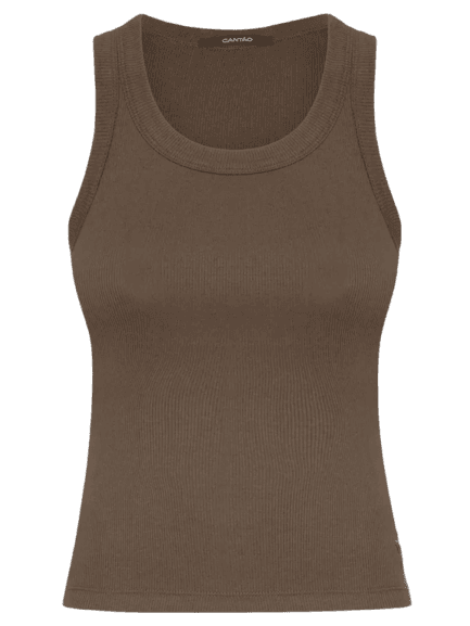 Regata Feminina Básica Rib Com Elastano Marrom Cantão