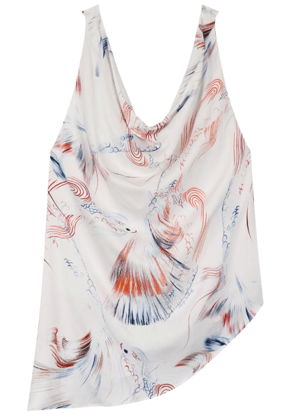 Blusa Assimétrica Estampada Com Decote Degagê
