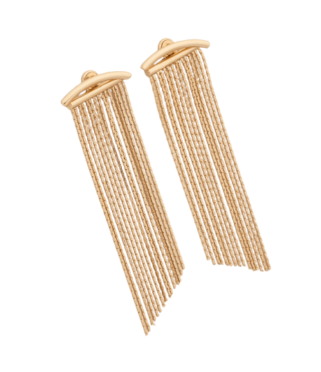 Brinco Ear Jacket Longo com Franjas em Metal