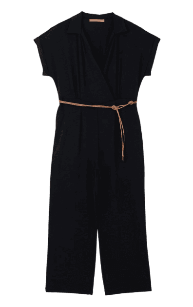 Macacão Crepe Airflow E Cinto De Amarração Curve & Plus Size Preto