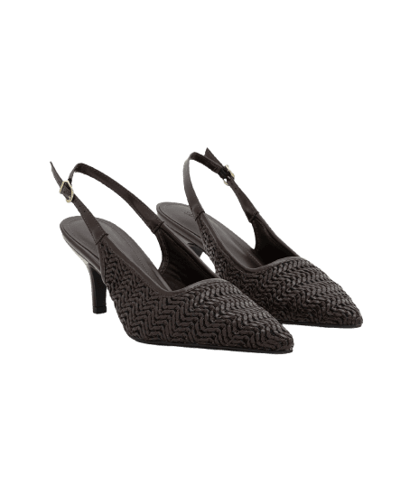 Sapato Slingback com Cabedal e Salto Médio Marrom