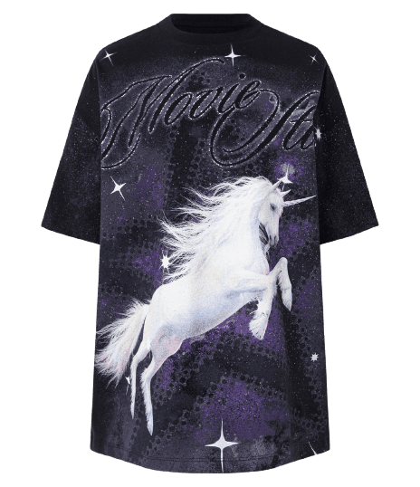 Camiseta em Algodão com Estampa de Unicórnio com Strass