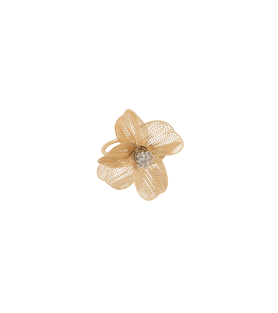 Maxi Anel em Metal com Formato de Flor Aramada Dourado