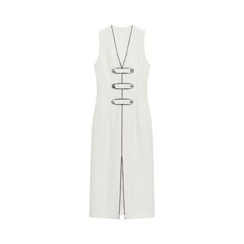 Vestido Midi Alamares com Vivos em Contraste