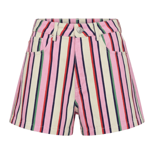 Short Pool Jeans cintura alta feminina em sarja listrada - Multicor