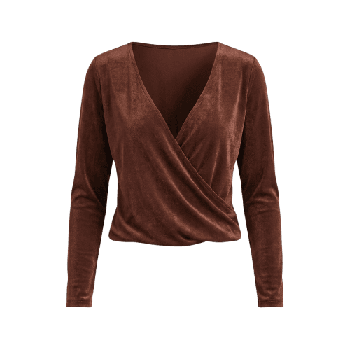 blusa manga longa marrom transpassado