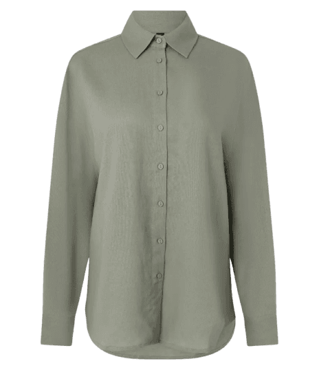 Camisa em Viscolinho com Manga Longa e Abotoamento Verde