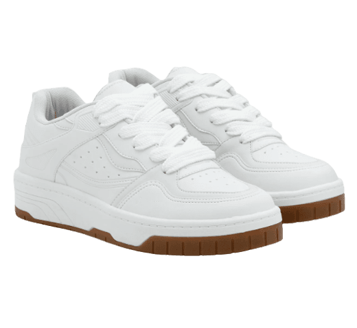 Tênis em PU com Amarração de Cadarço e Detalhes Laterais Branco