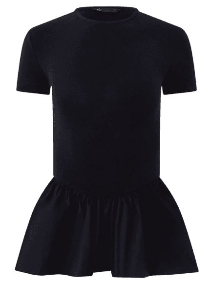 Blusa Em Algodão Com Manga Curta E Peplum Preto