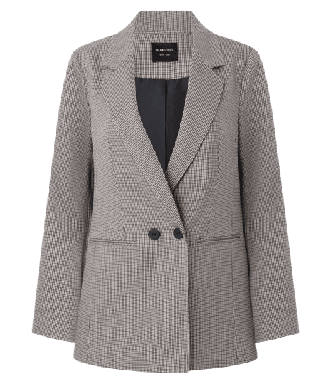 Blazer Alongado em Alfaiataria com Estampa Xadrez Pied de Poule Cinza