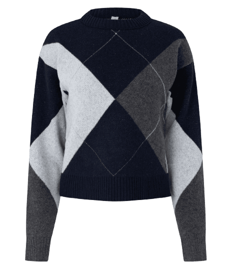 Suéter em Tricô Xadrez Argyle com Manga Longa