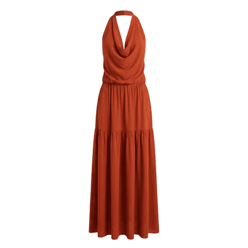 Vestido longo evasê frente única feminino em viscose - Laranja Escuro