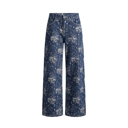 Jeans perna larga jacquard floral