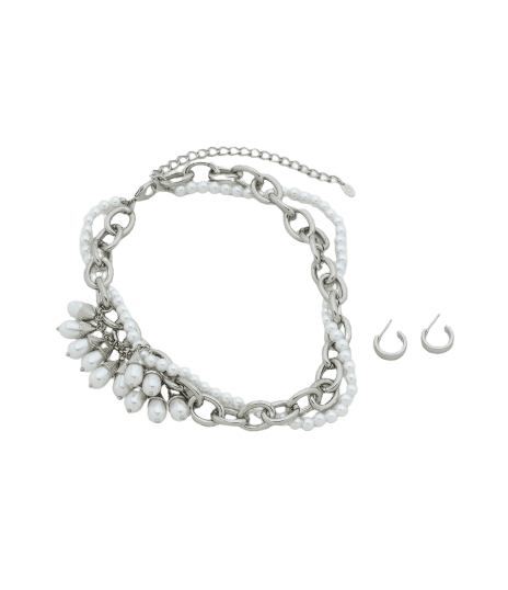 Conjunto de Colar com Pérolas e Brincos Argola