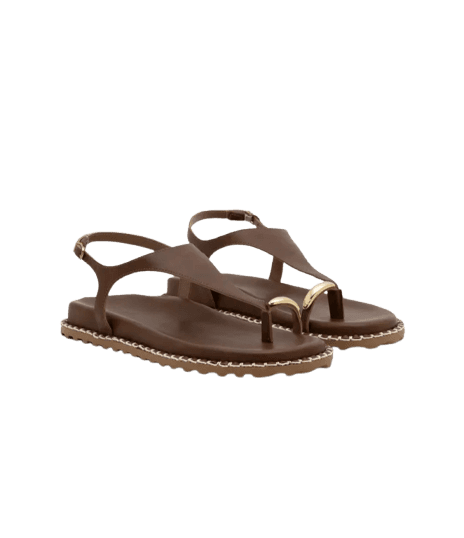 Sandália Rasteira com Dedeira e Detalhe Bold Marrom