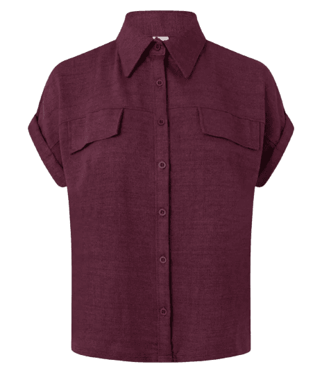 Camisa em Piquet com Lapelas e Dobra na Manga Curta Bordô