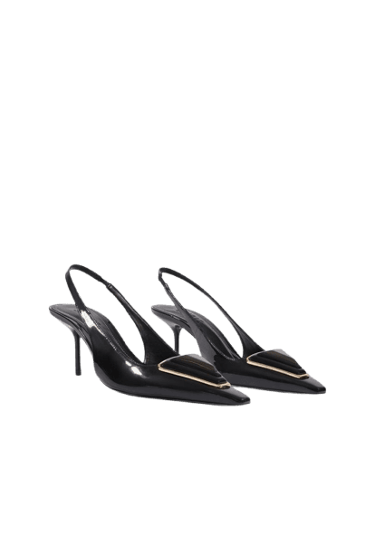 Scarpin Slingback Bico Fino Couro Preto