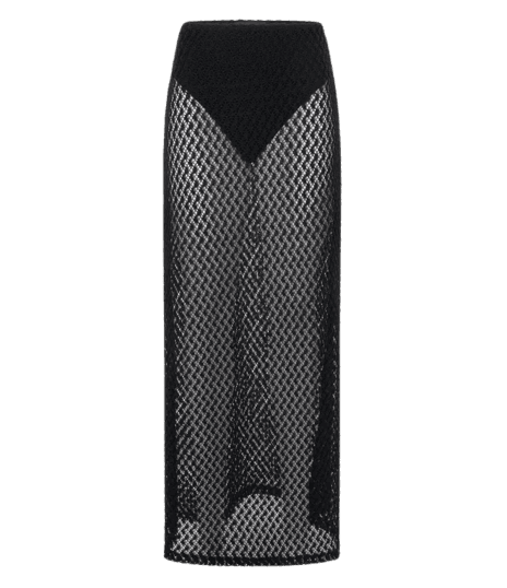 Saia New Midi em Tricô com Transparência e Forro Hot Pants Preto