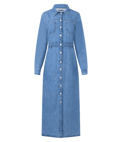 Vestido Midi em Jeans com Manga Longa