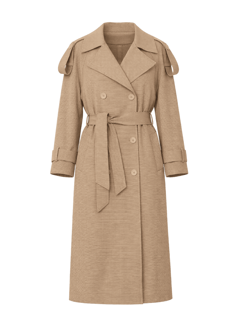 Trench Coat Longo Xadrez Pied De Poule Caramelo