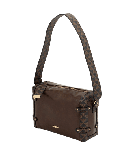 Bolsa Shoulder Média em PU com Detalhes Estampados