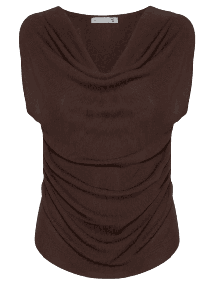 Blusa Feminina Decote Degagê Em Tricot Marrom '2Essential