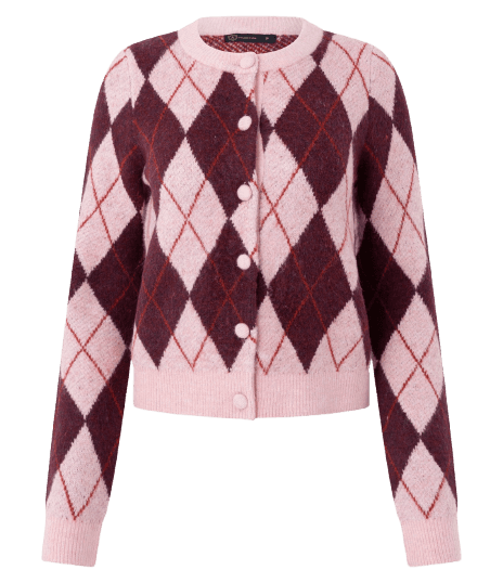 Cardigan Curto em Tricô com Estampa Xadrez