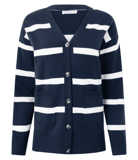 Cardigan em Tricô com Estampa Listrada Azul