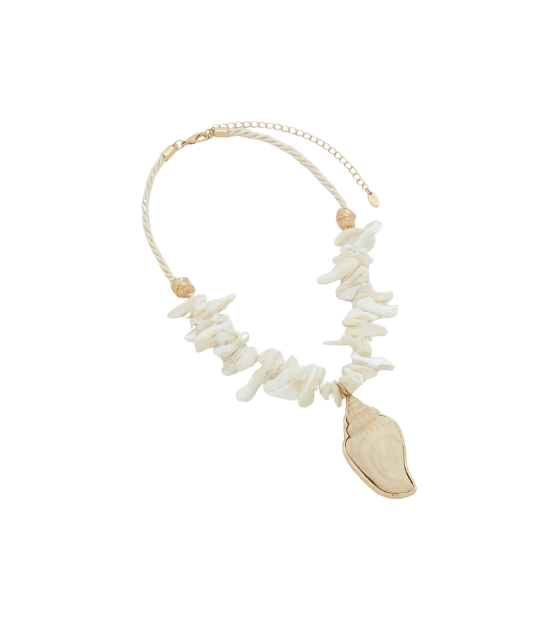 Maxi Colar com Cascalhos Búzios e Pingente de Concha Perolado