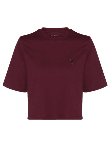 Camiseta Feminina Oversized Com Bordado Vermelho My Favorite