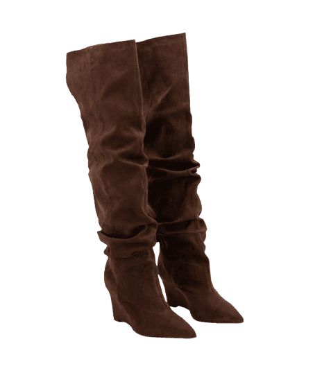 Bota em Suede com Cano Enrugado e Salto Anabela