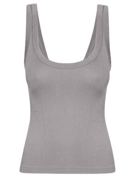 Regata Feminina Poliamida Canelada Decote em U Cinza Basiq